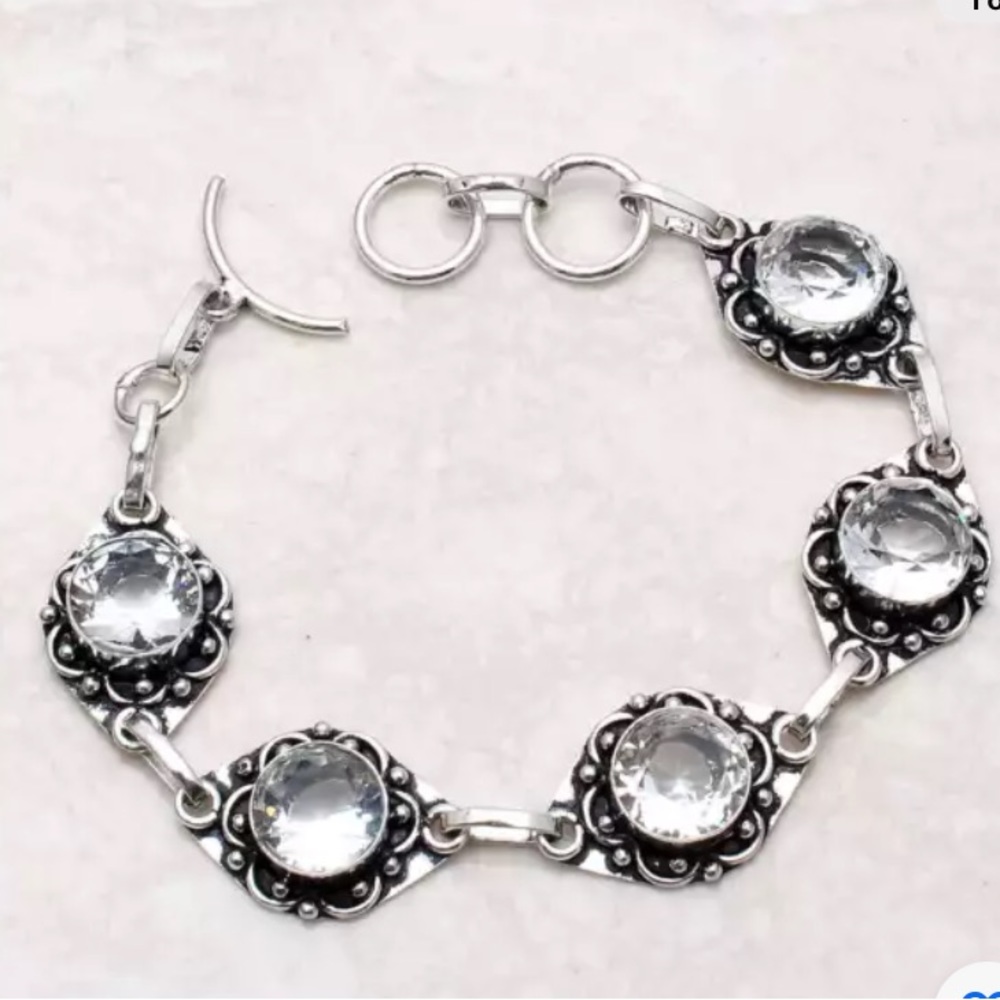 Herkimer Diamond & 9.25 Sterling Silver Handcrafted Bracelet Size 7-8